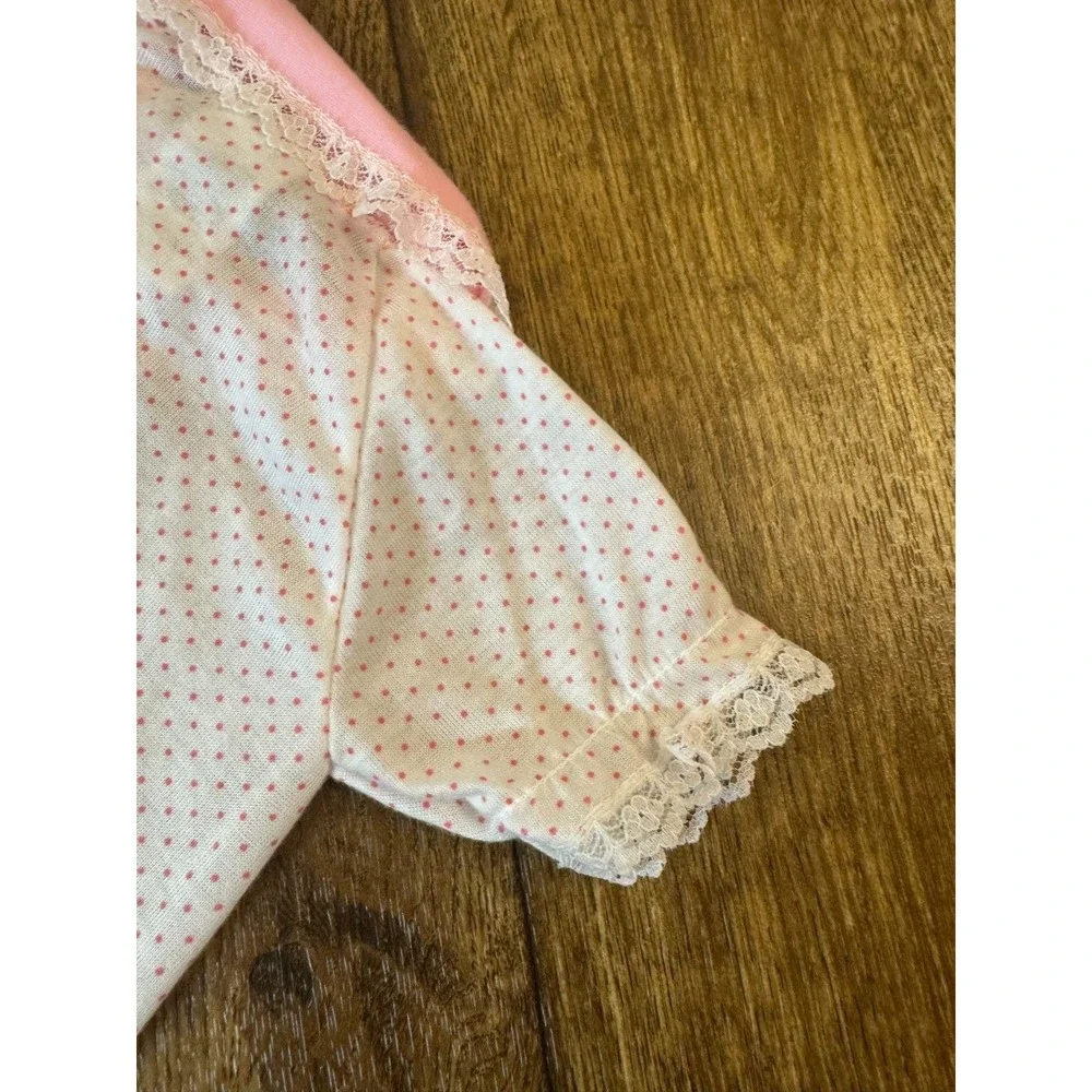 Vintage Baby Terry Brand Girl Outfit 3 3/6 Months Pink Dots Bow Lace Square Snap